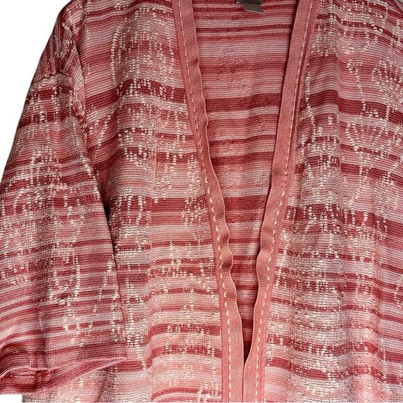 Chico’s Size 3 (XL) Pink Stripe Embroidered Open Front Valentines Day Cardigan - Picture 3 of 6